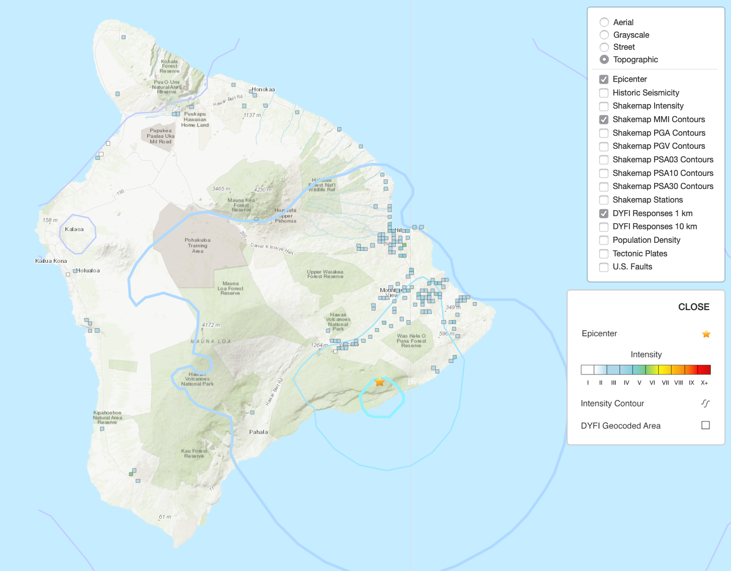 July 4, 2020 Fern Forest, HI, M4.3 earthquake data DYFI data.